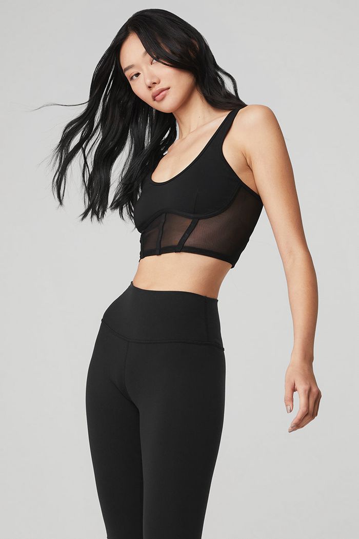 Tank Tops Alo Yoga Airbrush Mesh Corset Mujer Negros | 016324FGH