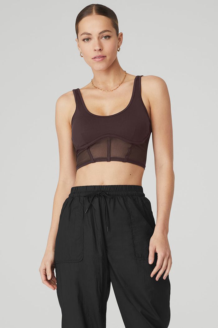 Tank Tops Alo Yoga Airbrush Mesh Corset Mujer Negros | 591083CSY