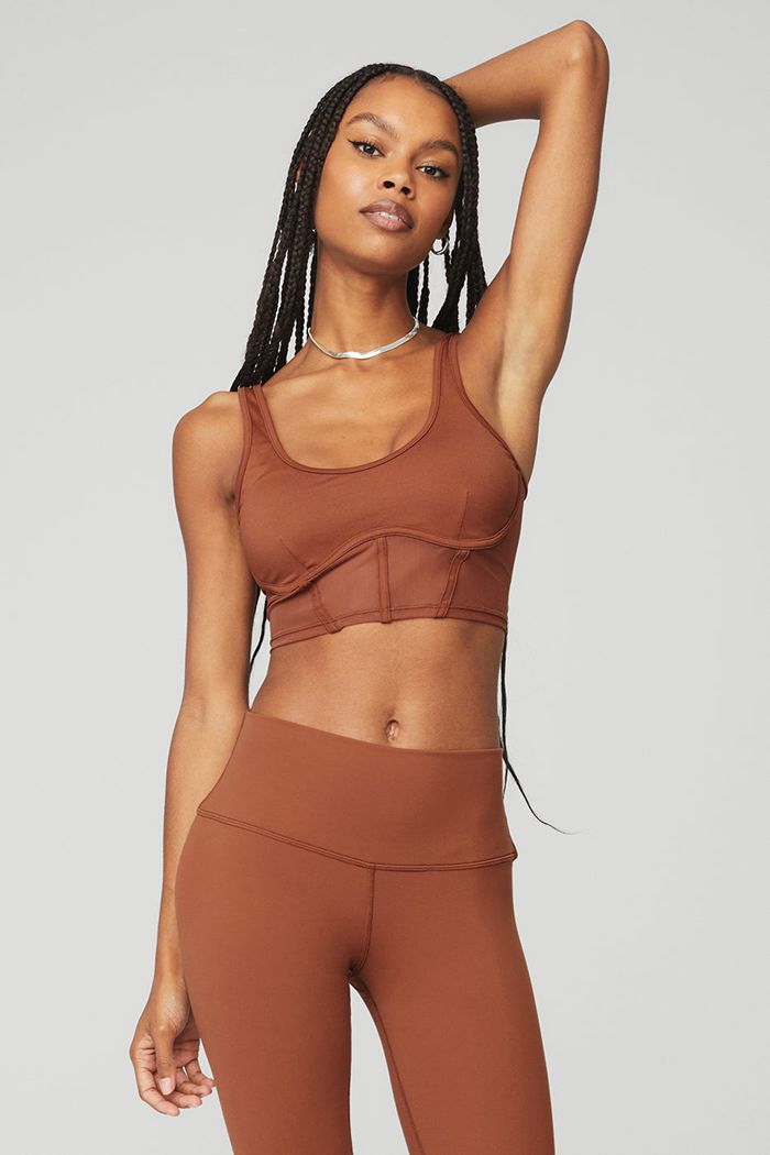 Tank Tops Alo Yoga Airbrush Mesh Corset Mujer Rojos | 650318JDK
