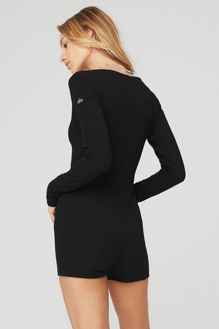 Bodysuit Alo Yoga Keep It Sleek Ribbed Onesie Mujer Negros | 498367TOS