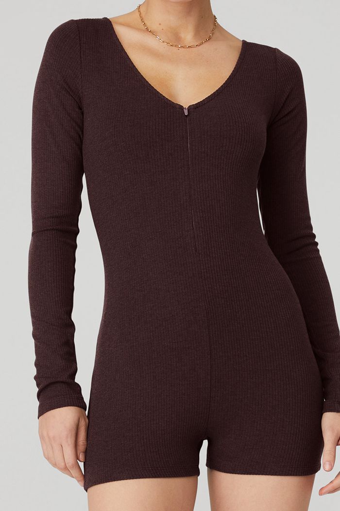 Bodysuit Alo Yoga Keep It Sleek Ribbed Onesie Mujer Negros | 603421QNH