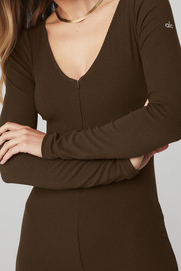 Bodysuit Alo Yoga Keep It Sleek Ribbed Onesie Mujer Negros | 690741ZGM
