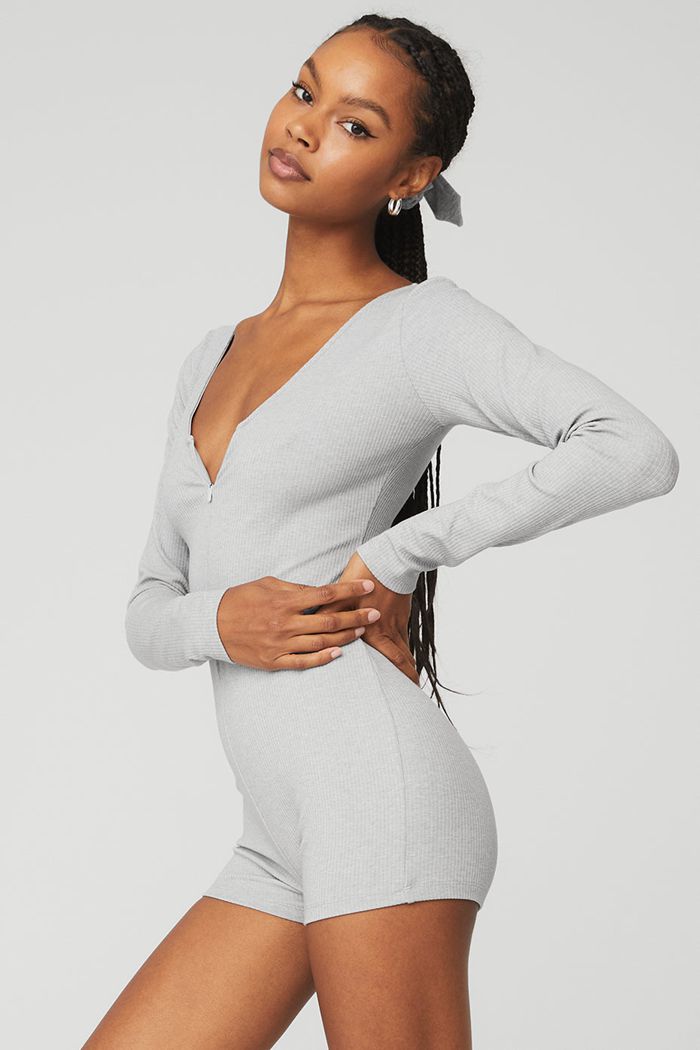 Bodysuit Alo Yoga Keep It Sleek Ribbed Onesie Mujer Grises | 702416TIE