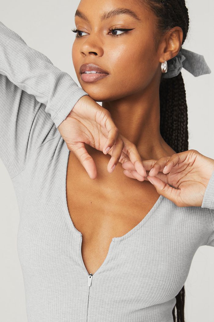 Bodysuit Alo Yoga Keep It Sleek Ribbed Onesie Mujer Grises | 702416TIE