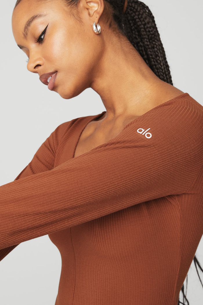 Bodysuit Alo Yoga Keep It Sleek Ribbed Onesie Mujer Rojos | 851934SQJ