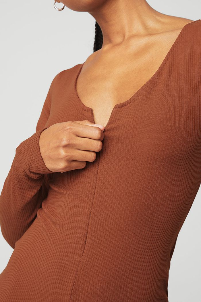 Bodysuit Alo Yoga Keep It Sleek Ribbed Onesie Mujer Rojos | 851934SQJ