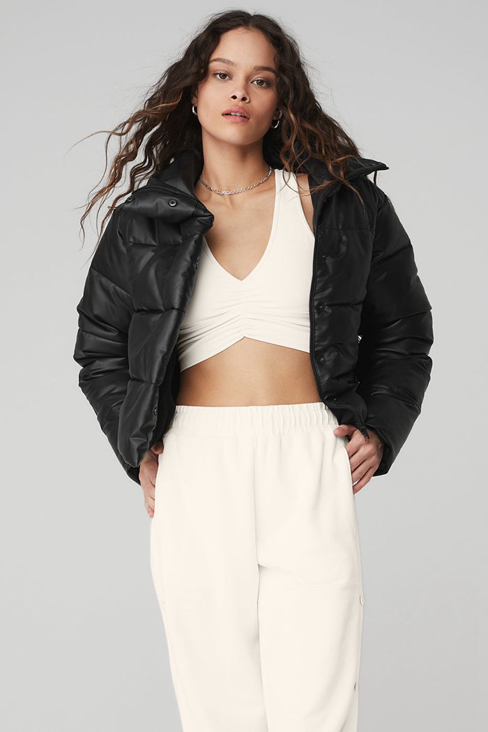 Chaquetas Alo Yoga Faux Cuero Gold Rush Puffer Mujer Negros | 982401ZNW