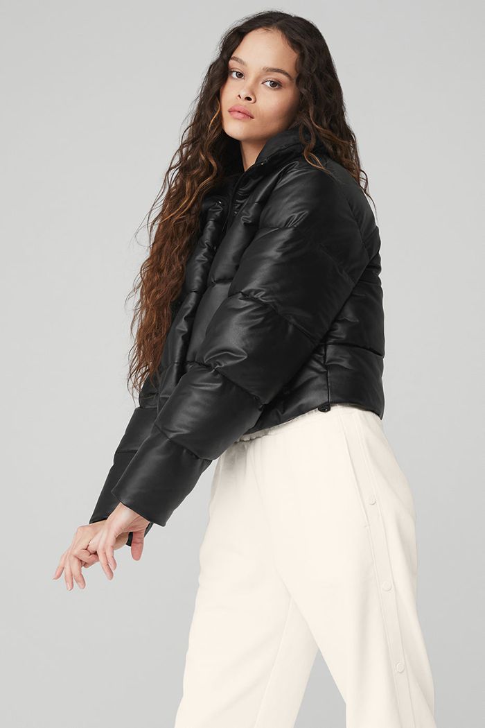 Chaquetas Alo Yoga Faux Cuero Gold Rush Puffer Mujer Negros | 982401ZNW