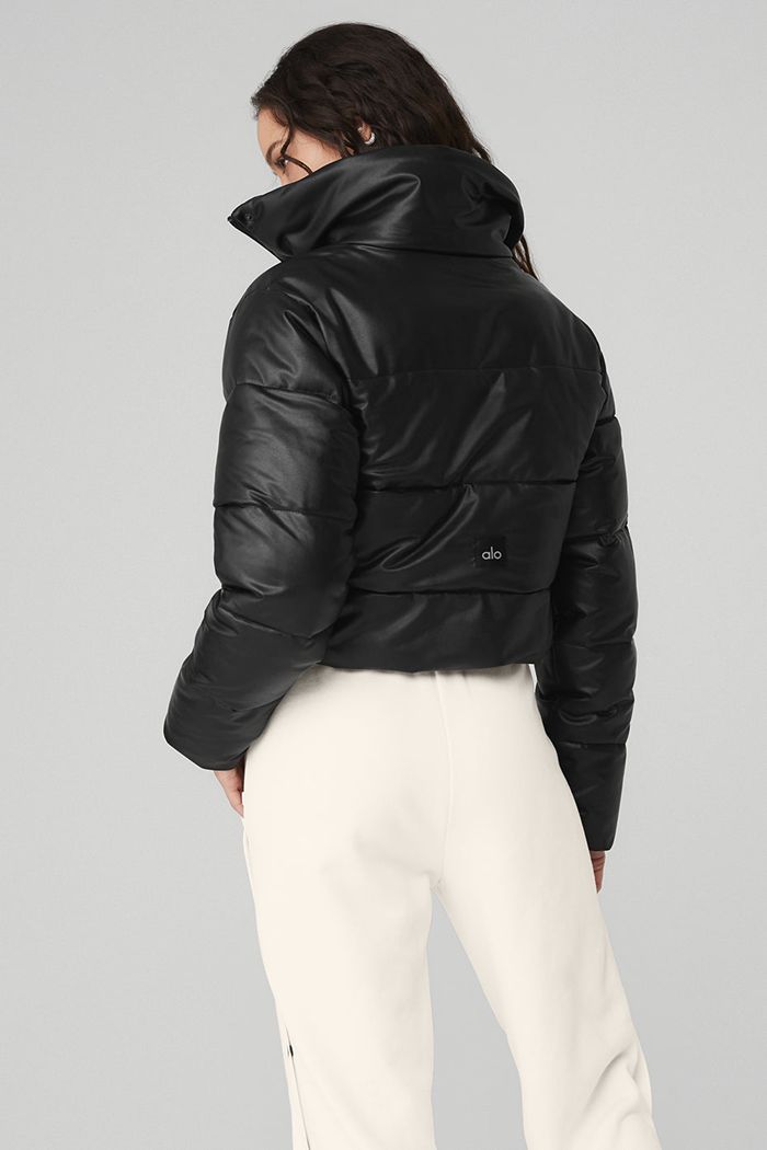 Chaquetas Alo Yoga Faux Cuero Gold Rush Puffer Mujer Negros | 982401ZNW