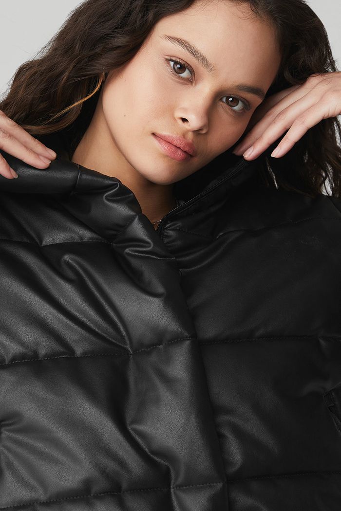 Chaquetas Alo Yoga Faux Cuero Gold Rush Puffer Mujer Negros | 982401ZNW