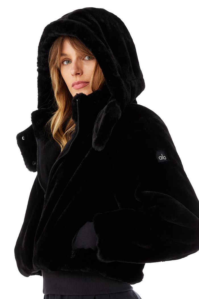 Chaquetas Alo Yoga Faux Fur Foxy Mujer Negros | 329570GFU