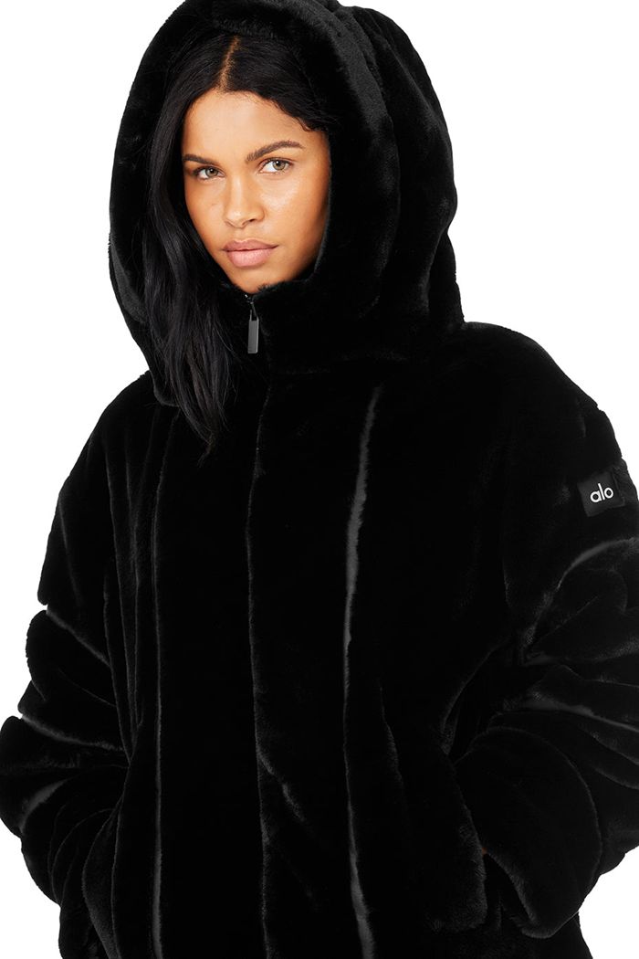 Chaquetas Alo Yoga Knock Out Faux Fur Mujer Negros | 375042ABU