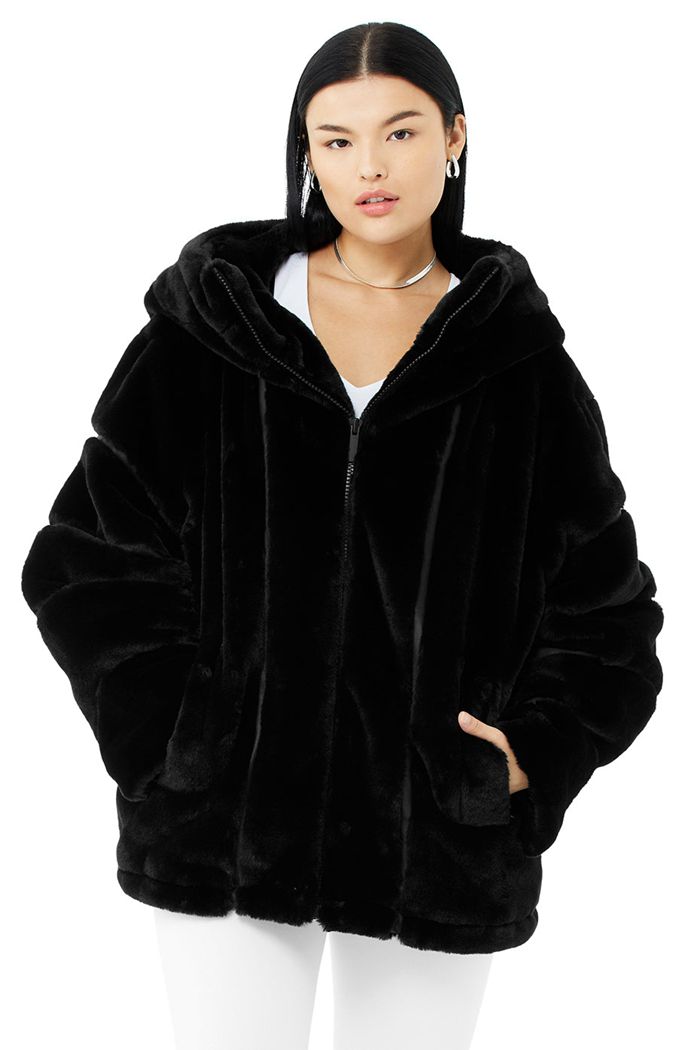Chaquetas Alo Yoga Knock Out Faux Fur Mujer Negros | 375042ABU