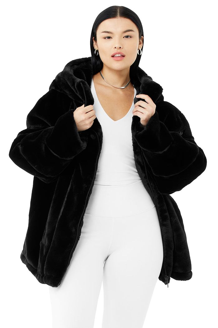 Chaquetas Alo Yoga Knock Out Faux Fur Mujer Negros | 375042ABU
