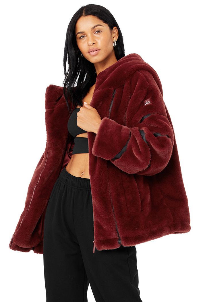 Chaquetas Alo Yoga Knock Out Faux Fur Mujer Rojos | 435190BTE