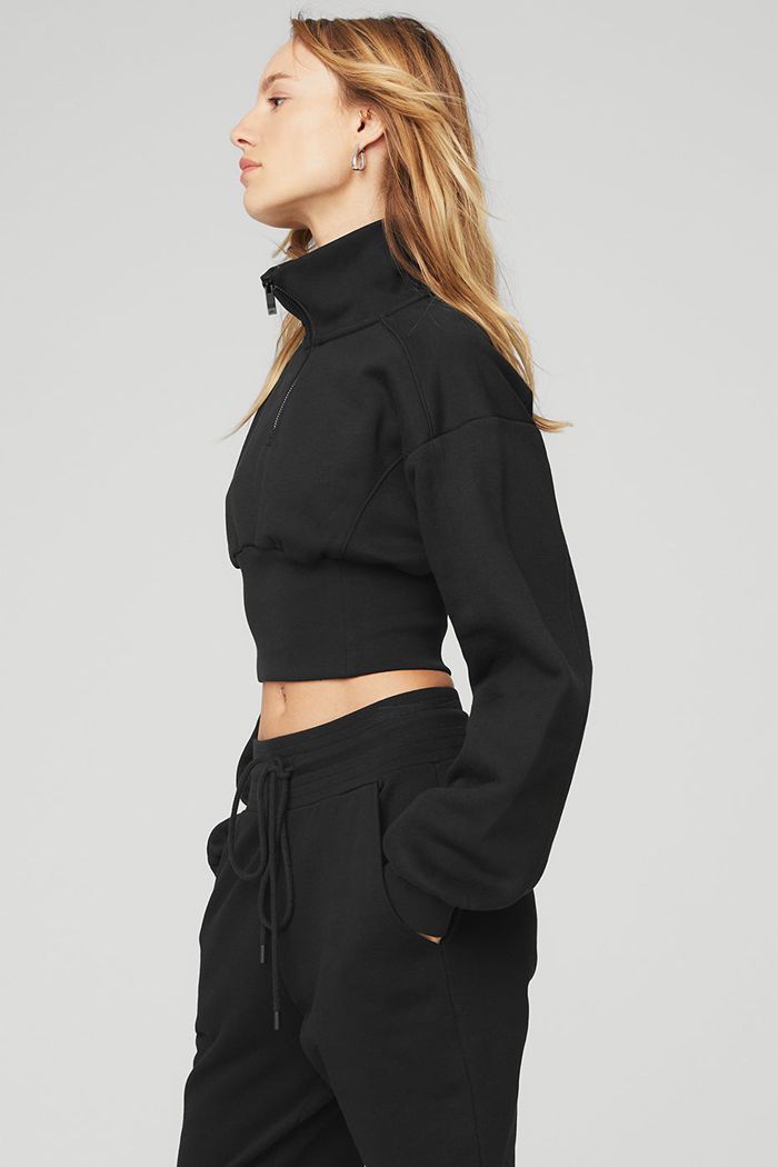 Chaquetas Alo Yoga Vixen Fleece 1/4 Zip Mujer Negros | 548023ELT