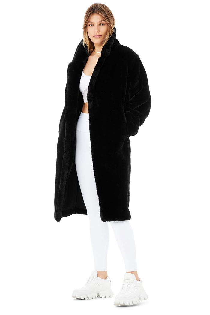 Coat Alo Yoga Oversized Faux Fur Trench Mujer Negros | 203691YQE