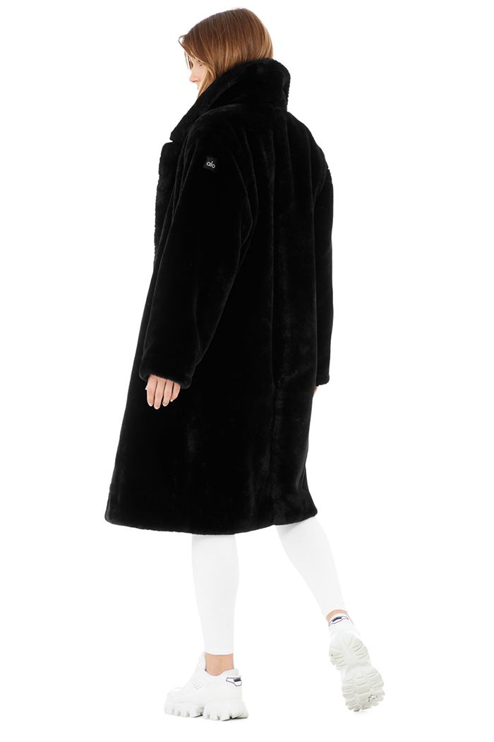 Coat Alo Yoga Oversized Faux Fur Trench Mujer Negros | 203691YQE