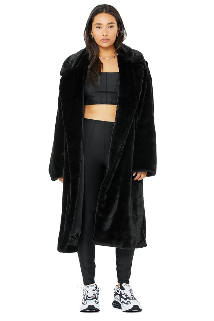 Coat Alo Yoga Oversized Faux Fur Trench Mujer Negros | 203691YQE