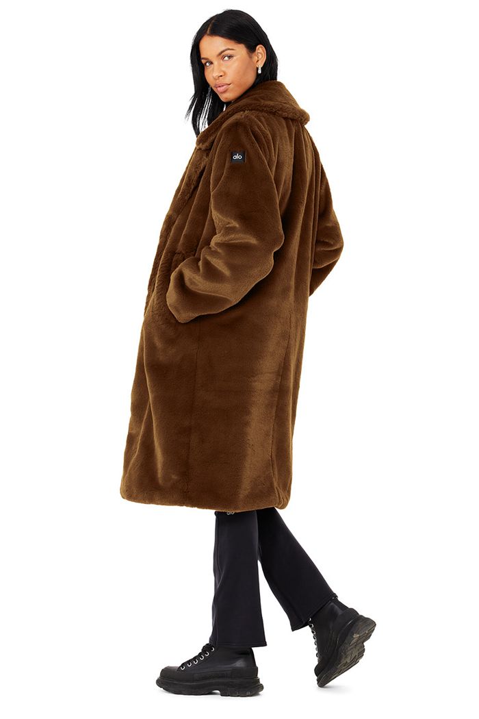 Coat Alo Yoga Oversized Faux Fur Trench Mujer Chocolate | 825694BQV