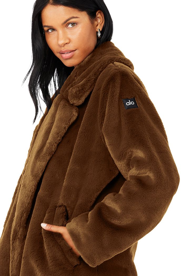 Coat Alo Yoga Oversized Faux Fur Trench Mujer Chocolate | 825694BQV