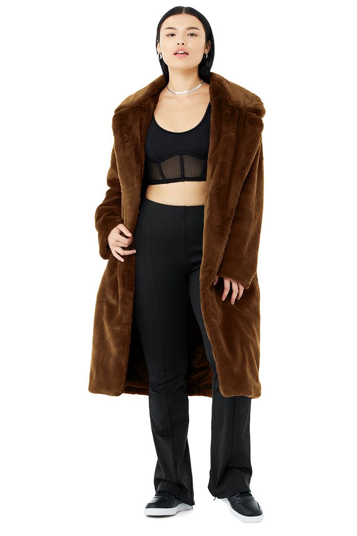 Coat Alo Yoga Oversized Faux Fur Trench Mujer Chocolate | 825694BQV