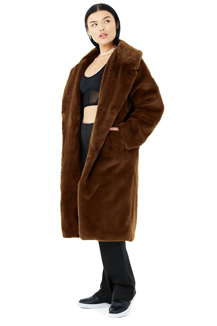 Coat Alo Yoga Oversized Faux Fur Trench Mujer Chocolate | 825694BQV