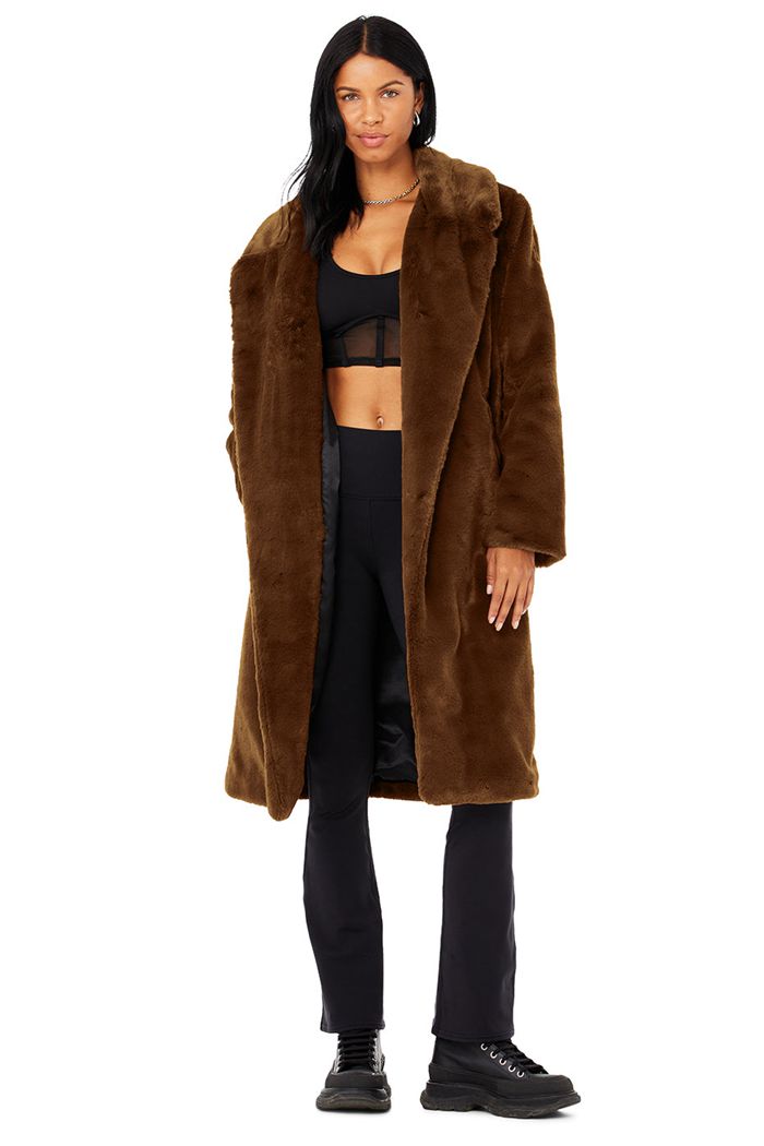 Coat Alo Yoga Oversized Faux Fur Trench Mujer Chocolate | 825694BQV