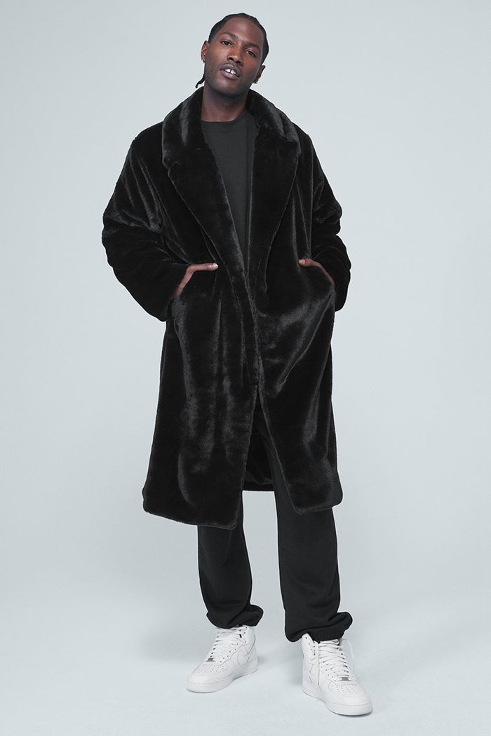 Coat Alo Yoga Oversized Faux Fur Trench Hombre Negros | 876120XTW