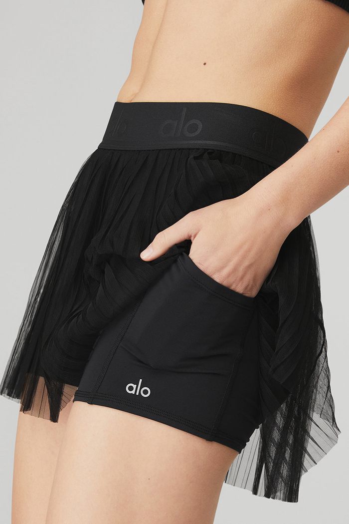 Falda Alo Yoga Mesh Flirty Tenis Mujer Negros | 486051SNO
