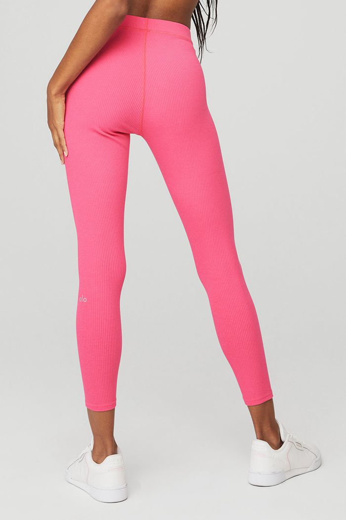 Leggins Alo Yoga Ribbed High-Cintura 7/8 Blissful Mujer Rosas Fucsia | 204583JYH