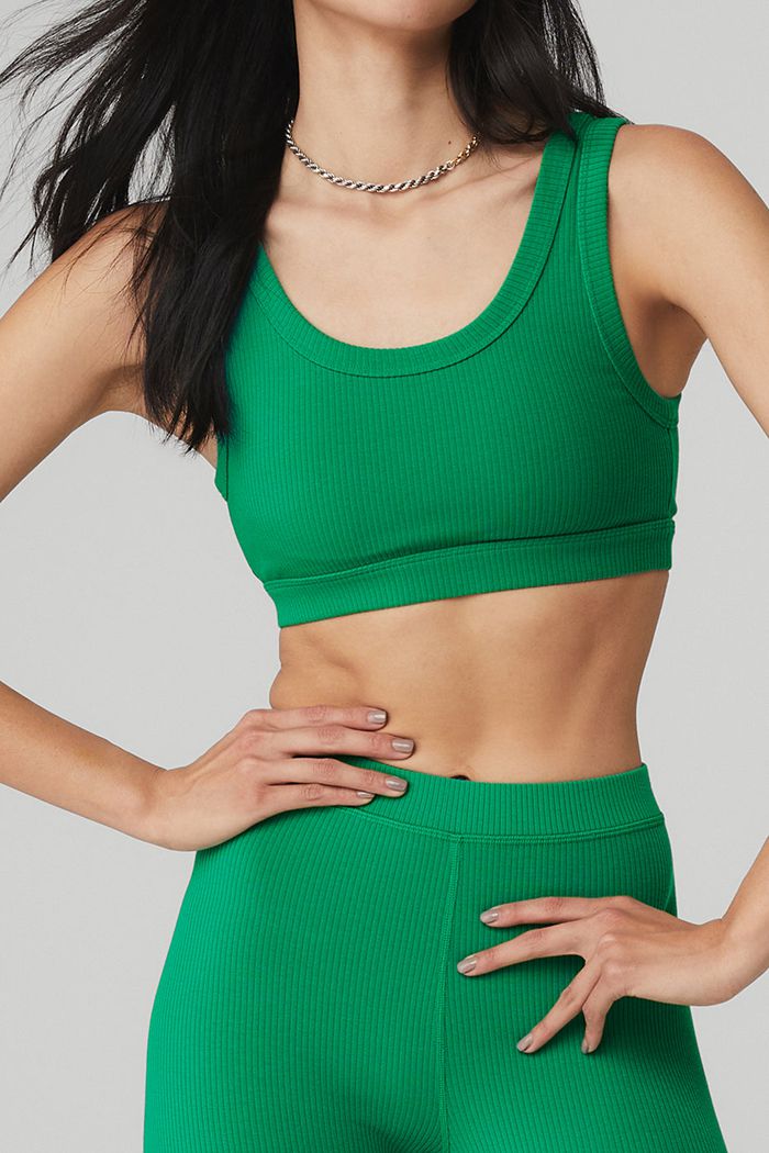 Leggins Alo Yoga Ribbed High-Cintura 7/8 Blissful Mujer Verdes Turquesa | 207364WCR