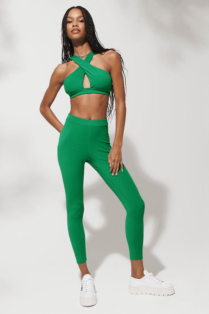 Leggins Alo Yoga Ribbed High-Cintura 7/8 Blissful Mujer Verdes Turquesa | 207364WCR