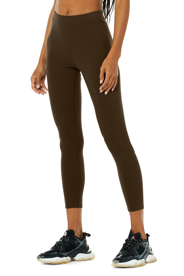 Leggins Alo Yoga Ribbed High-Cintura 7/8 Blissful Mujer Negros | 279364NZL