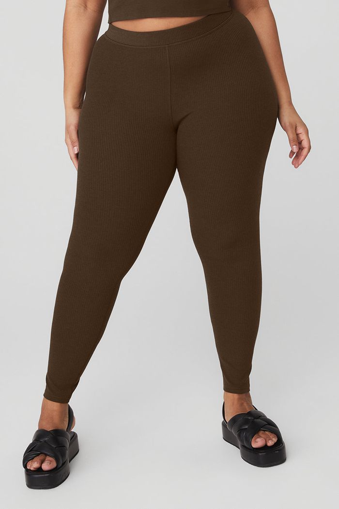 Leggins Alo Yoga Ribbed High-Cintura 7/8 Blissful Mujer Negros | 279364NZL