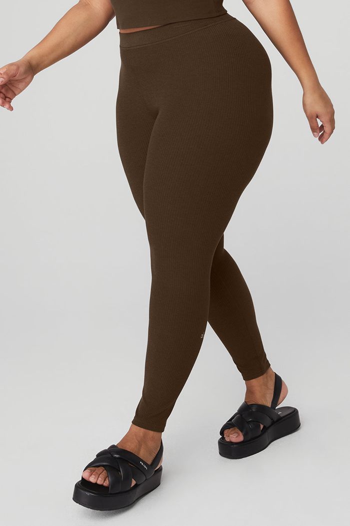 Leggins Alo Yoga Ribbed High-Cintura 7/8 Blissful Mujer Negros | 279364NZL