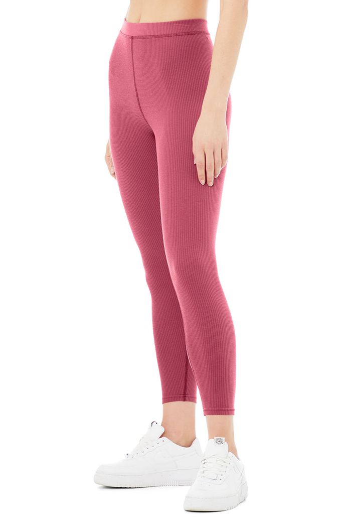 Leggins Alo Yoga Ribbed High-Cintura 7/8 Blissful Mujer Morados | 403219OPY