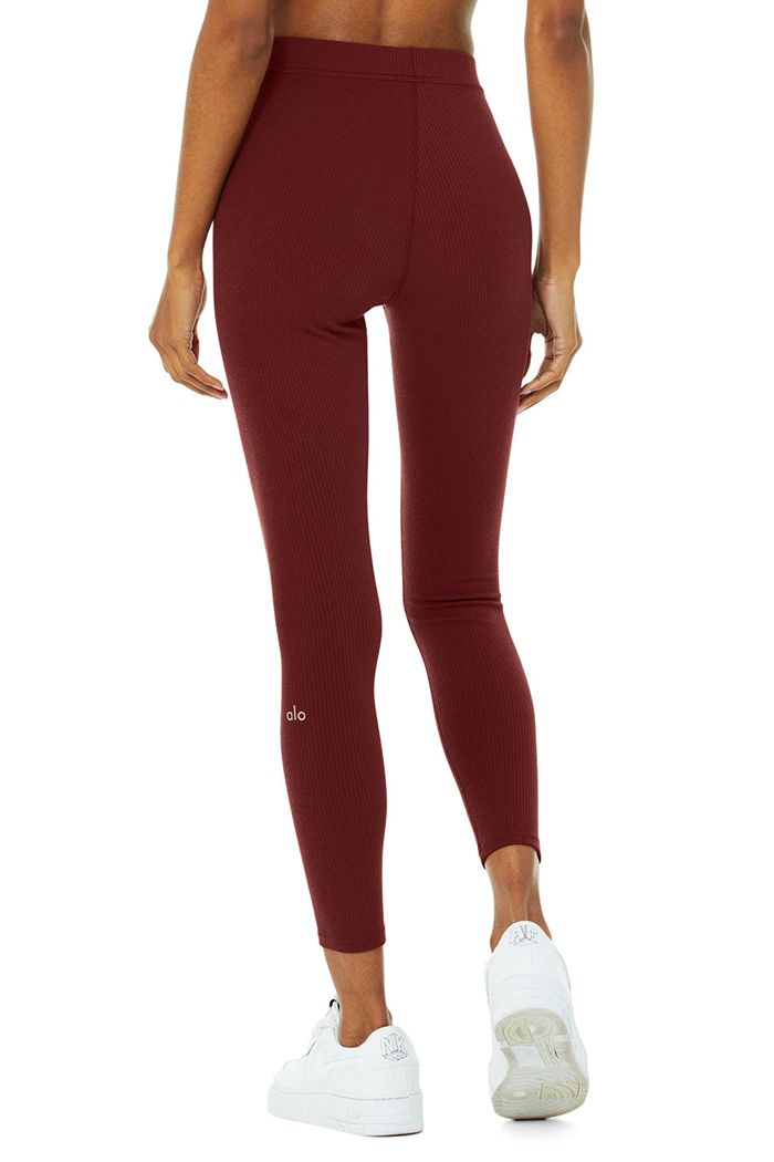 Leggins Alo Yoga Ribbed High-Cintura 7/8 Blissful Mujer Rojos | 504629IYR