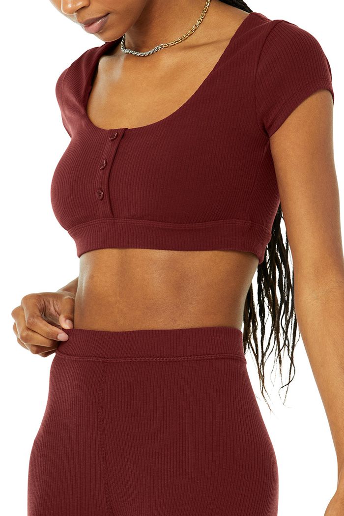 Leggins Alo Yoga Ribbed High-Cintura 7/8 Blissful Mujer Rojos | 504629IYR