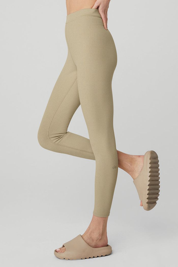 Leggins Alo Yoga Ribbed High-Cintura 7/8 Blissful Mujer Marrom | 840971PFG