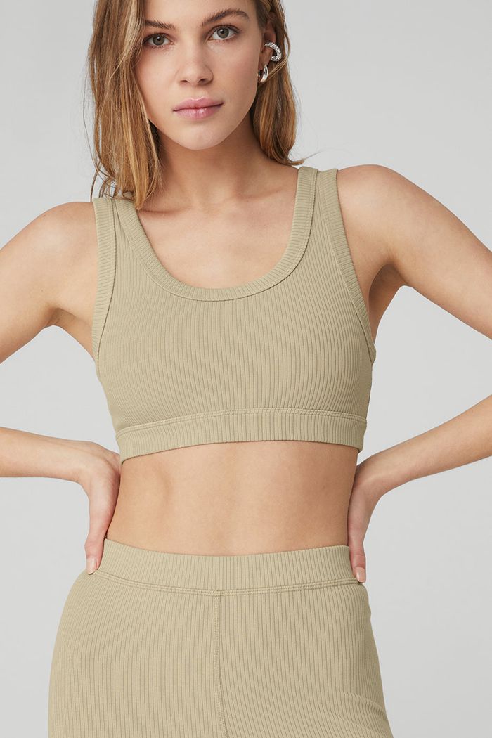 Leggins Alo Yoga Ribbed High-Cintura 7/8 Blissful Mujer Marrom | 840971PFG