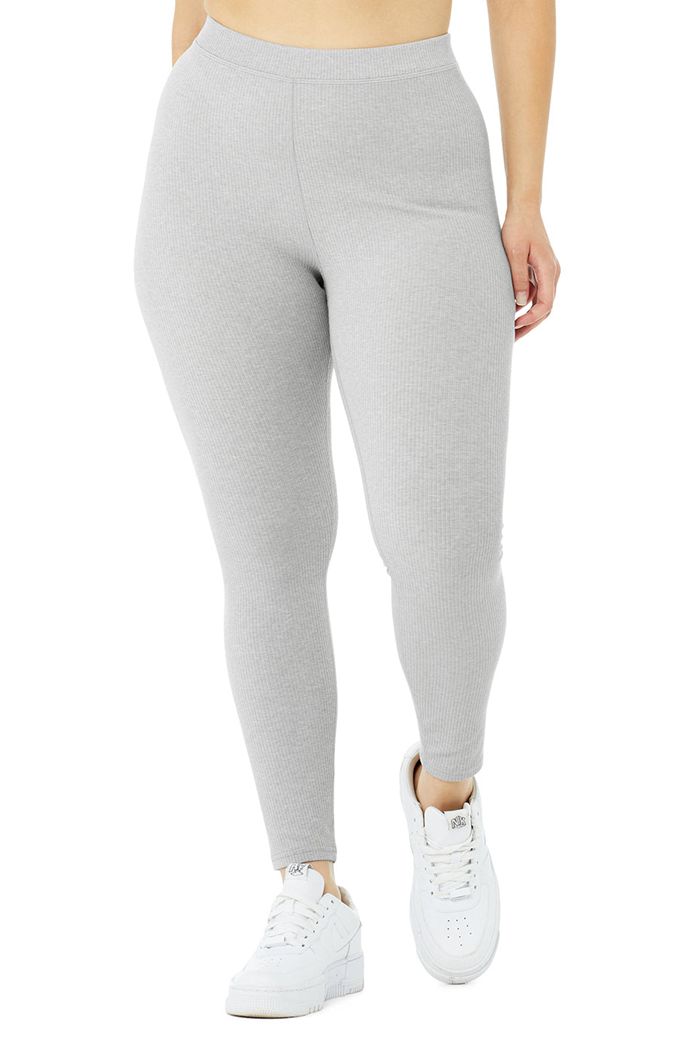 Leggins Alo Yoga Ribbed High-Cintura 7/8 Blissful Mujer Grises | 901653LJQ