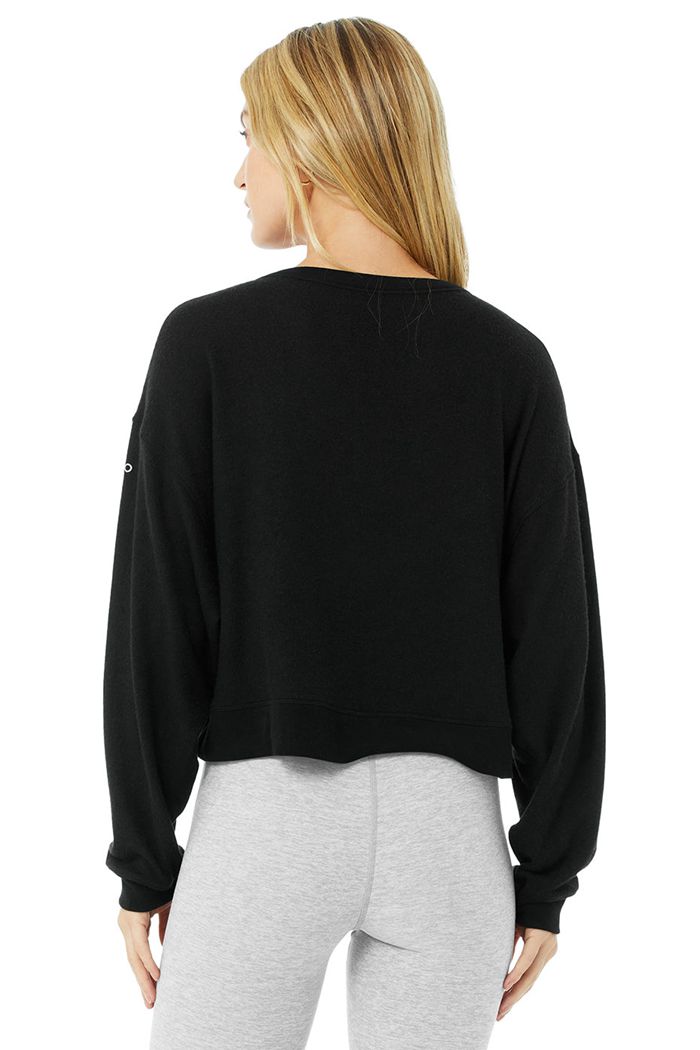 Long Sleeve Alo Yoga Alolux Soho Crop Henley Mujer Negros | 021695YXZ