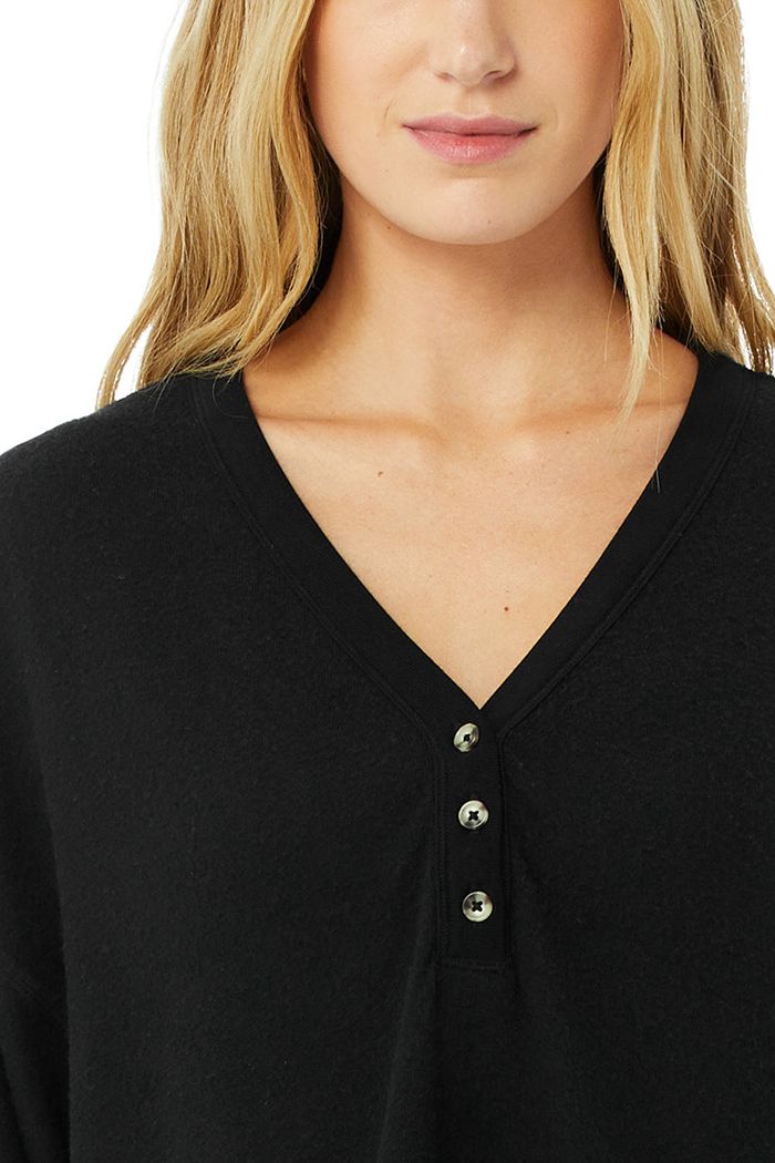 Long Sleeve Alo Yoga Alolux Soho Crop Henley Mujer Negros | 021695YXZ