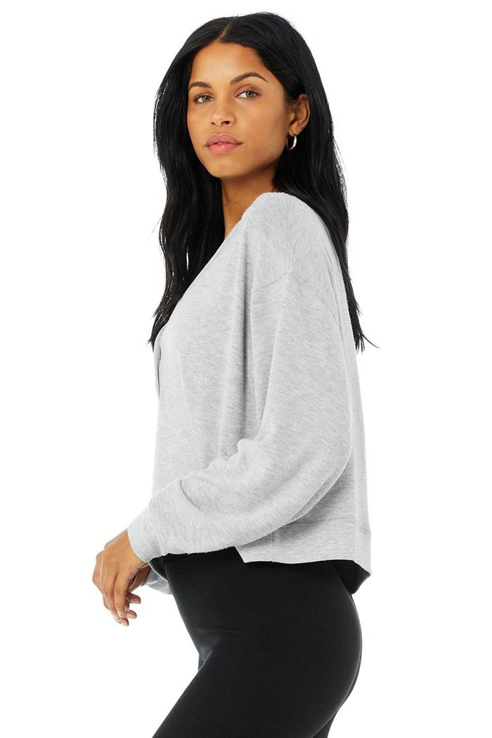 Long Sleeve Alo Yoga Alolux Soho Crop Henley Mujer Grises | 105467ASC
