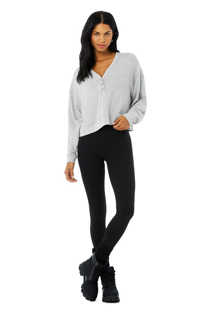 Long Sleeve Alo Yoga Alolux Soho Crop Henley Mujer Grises | 105467ASC