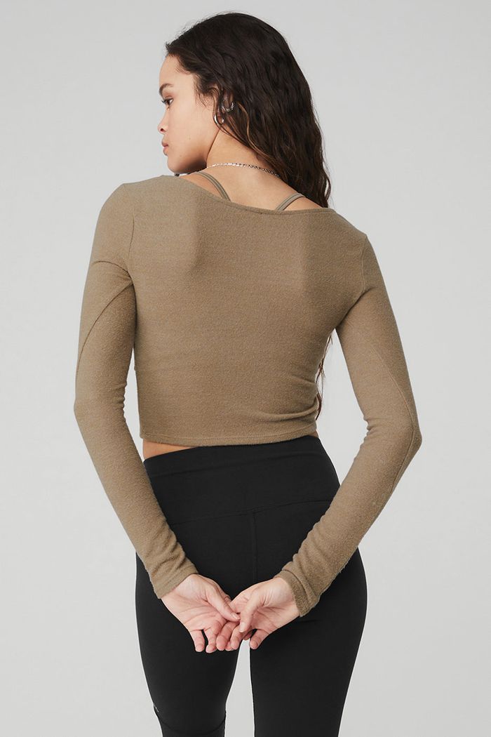 Long Sleeve Alo Yoga Amelia Luxe Crop Mujer Marrom | 186509JTK
