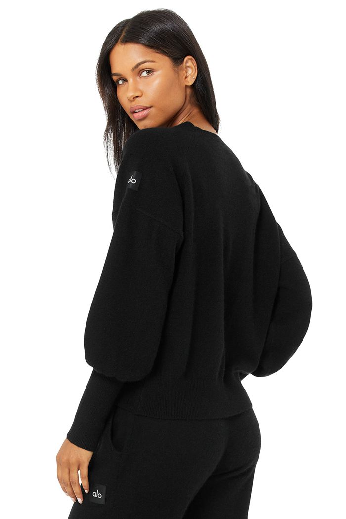 Long Sleeve Alo Yoga Cashmere Jet Set Crew Mujer Negros | 107845KCP
