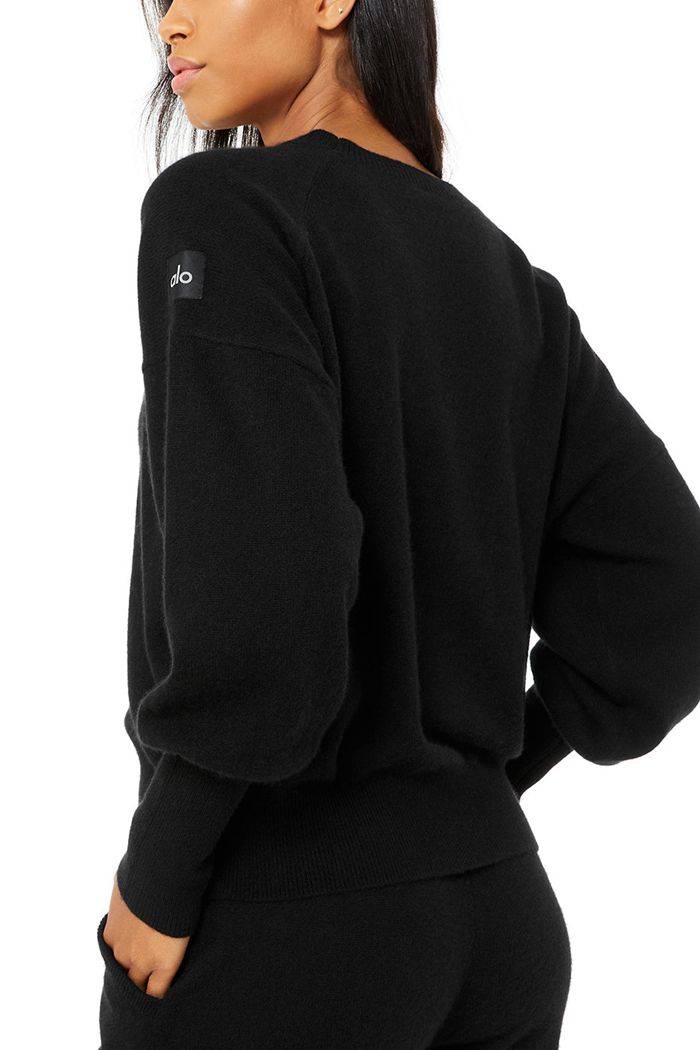 Long Sleeve Alo Yoga Cashmere Jet Set Crew Mujer Negros | 107845KCP