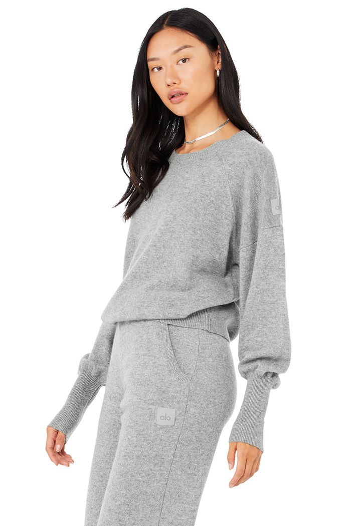 Long Sleeve Alo Yoga Cashmere Jet Set Crew Mujer Grises | 809315PFE
